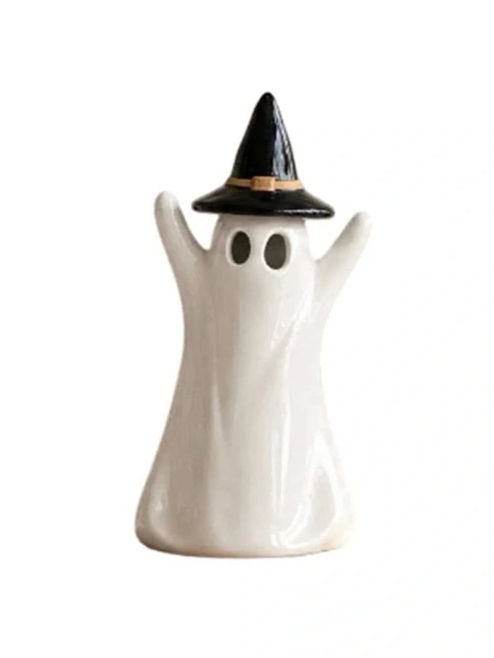 Ceramic White LED Ghost Night Light/Home Accent With Black Witch Hat
